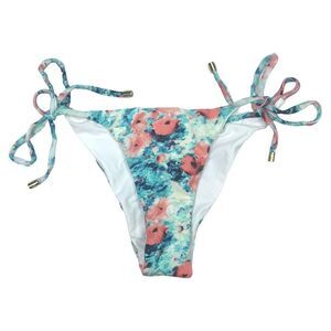 Beach Bunny Swimwear Quinn Side Skimpy Bottoms - Coral Floral - Size Medium